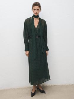 Mango Lucia Paisley Long Sleeve V Neck Maxi Dress, Green