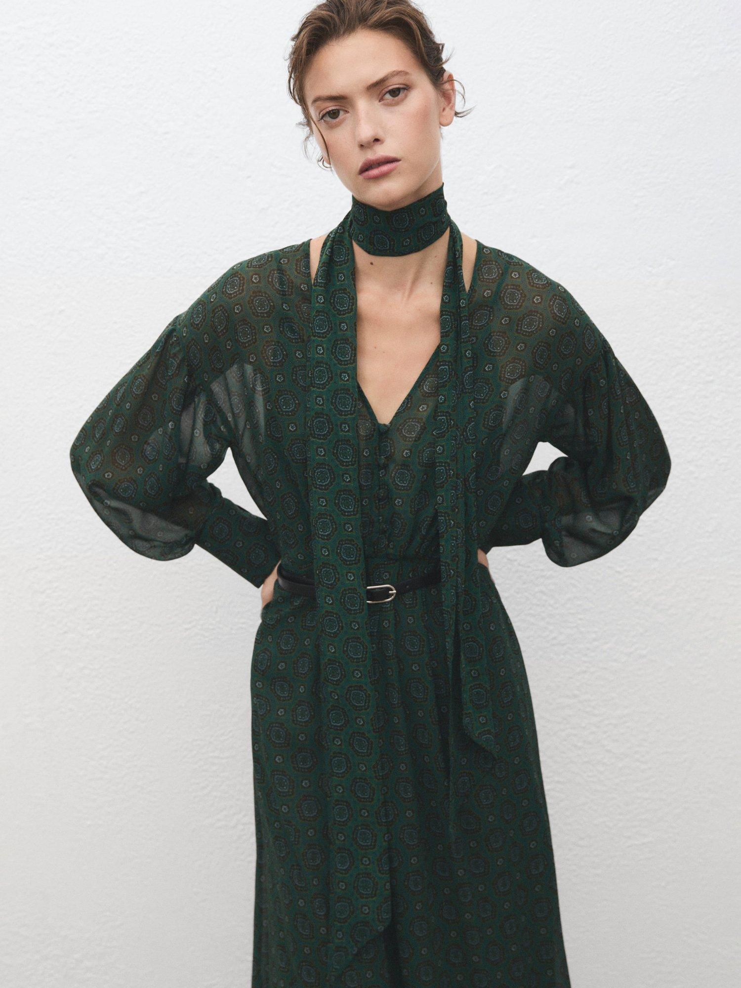 halston heritage dress green Aphra | Green High-Neck Maxi Dress With Cape-Sleeve