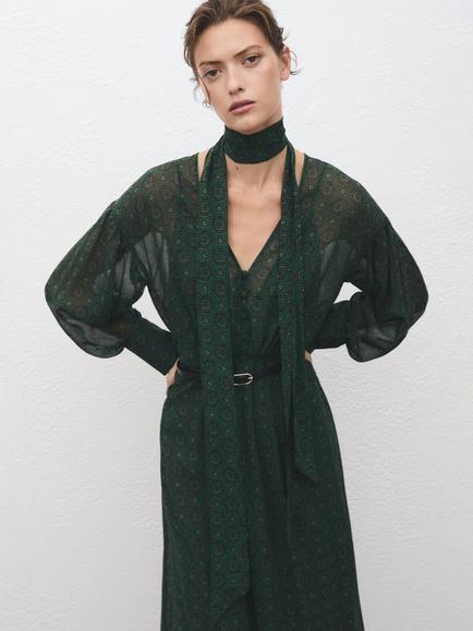 Mango Lucia Paisley Long Sleeve V Neck Maxi Dress - view 2, Green