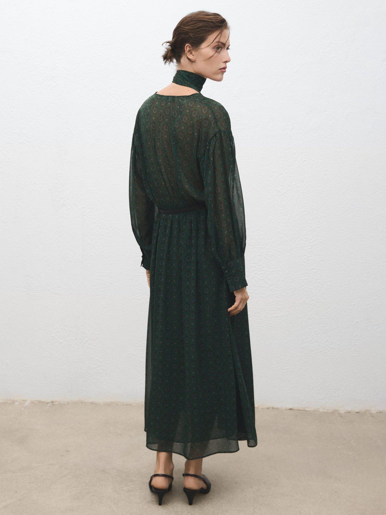Mango Lucia Paisley Long Sleeve V Neck Maxi Dress
