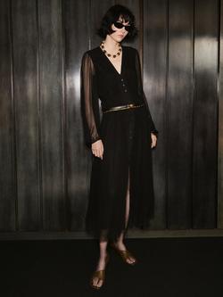 Mango Mellow Long Sleeve V Neck Midi Dress, Black