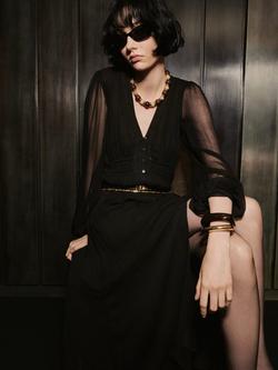 Mango Mellow Long Sleeve V Neck Midi Dress - view 2, Black