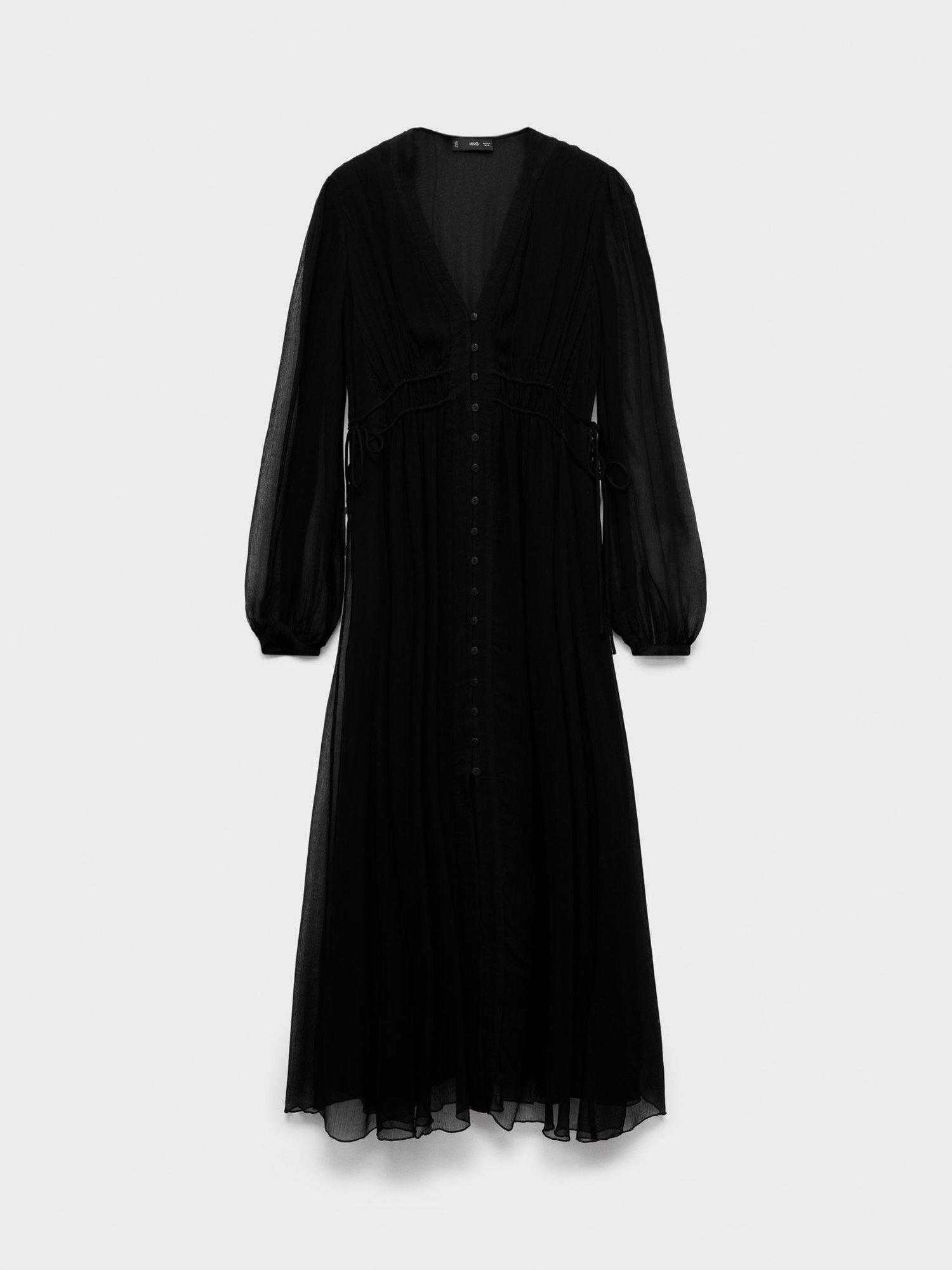 Product image 3 of 8, which shows Mango Mellow Long Sleeve V Neck Midi Dress, Black, 10