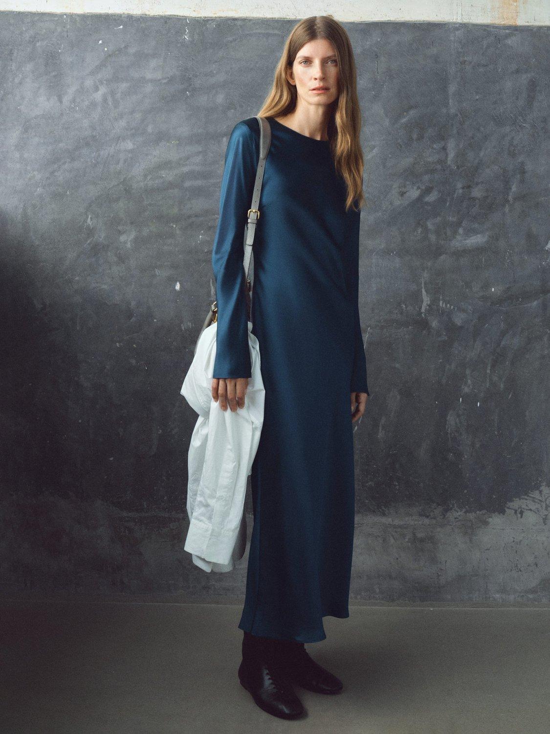 Mango Tayler Satin Maxi Dress, Navy