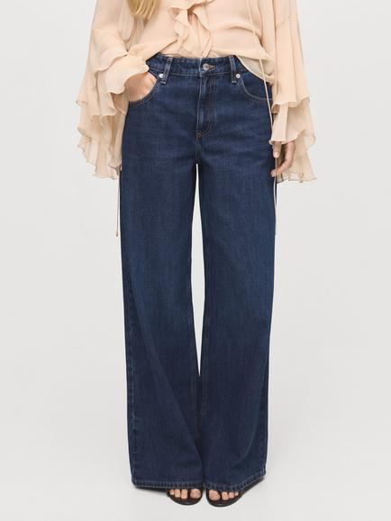 Mango Annie Low Waist Wide Leg Jeans, Open Blue