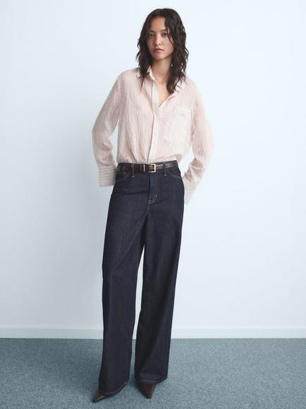 Mango Max Wide Leg Jeans, Open Blue - view 2, Open Blue