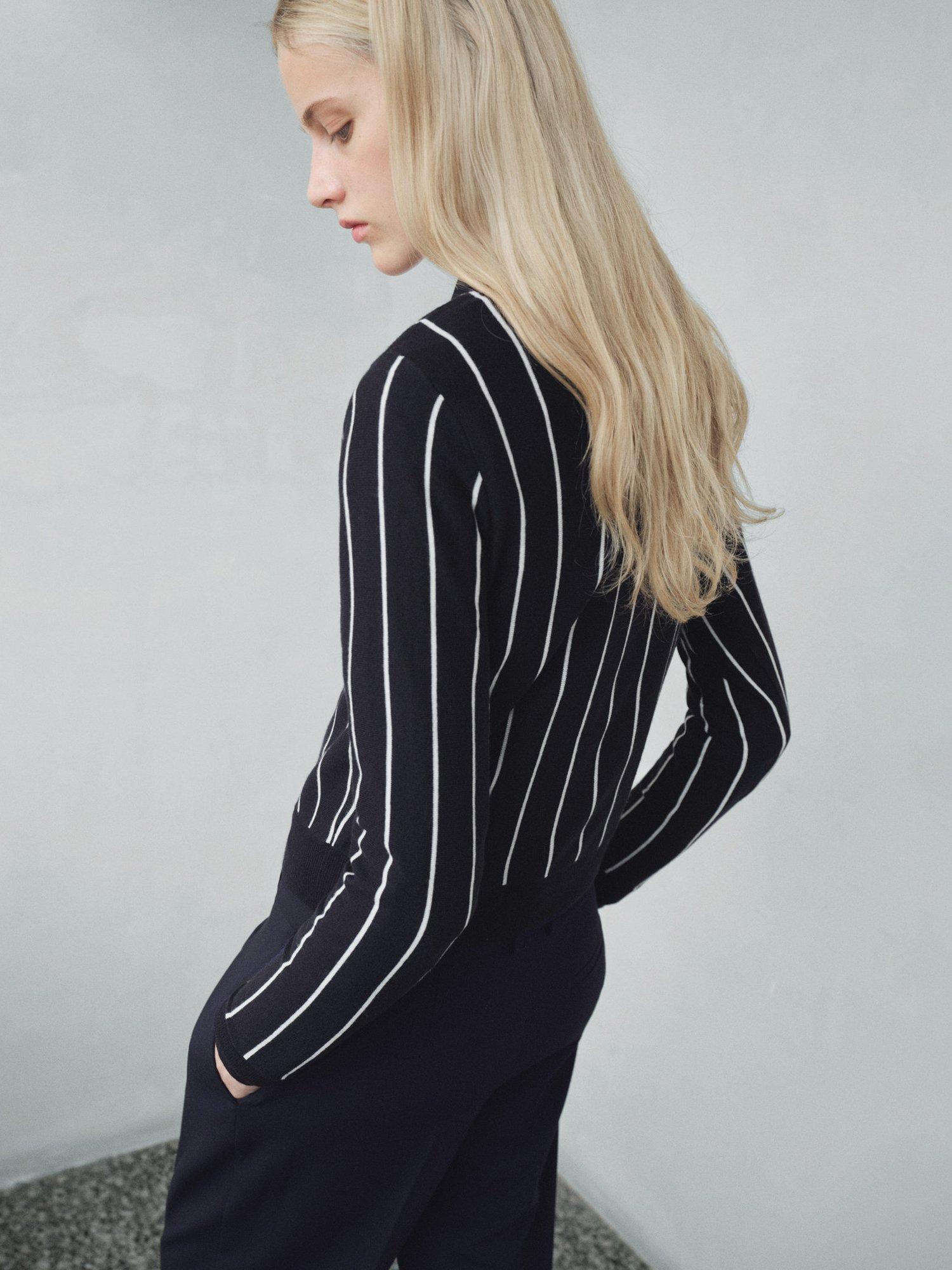 Product image 4 of 8, which shows Mango Citrus Stripe Jumper, Navy, S