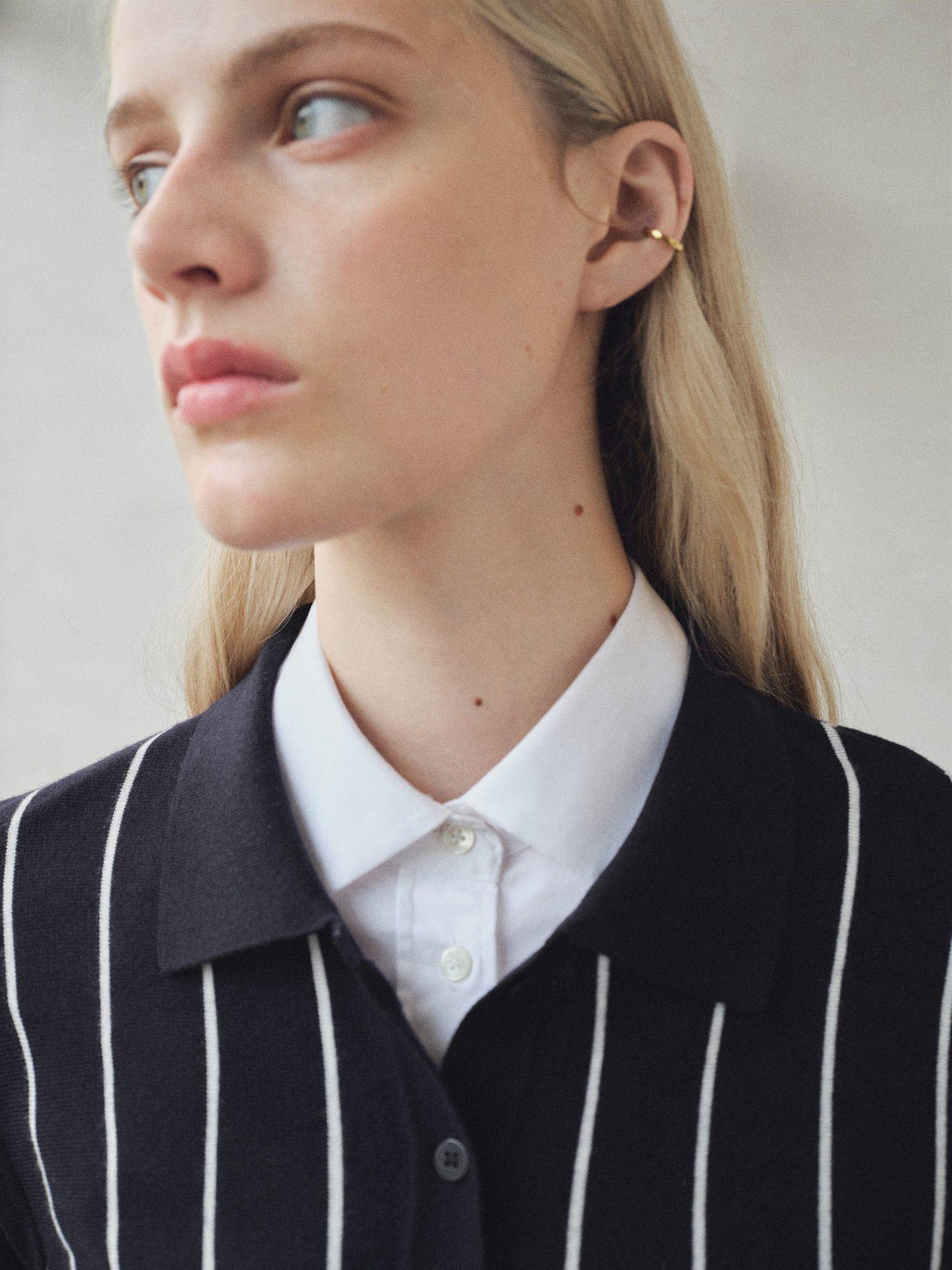 Product image 6 of 8, which shows Mango Citrus Stripe Jumper, Navy, S