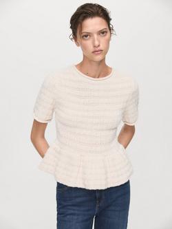 Mango Doll Textured Ruffle Knit Top, Light Beige, Light Beige