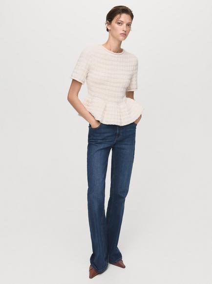 Mango Doll Textured Ruffle Knit Top, Light Beige - view 2, Light Beige