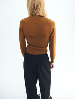 Mango Fine Knit Slash Shoulder Jumper, Medium Brown - view 2, Medium Brown