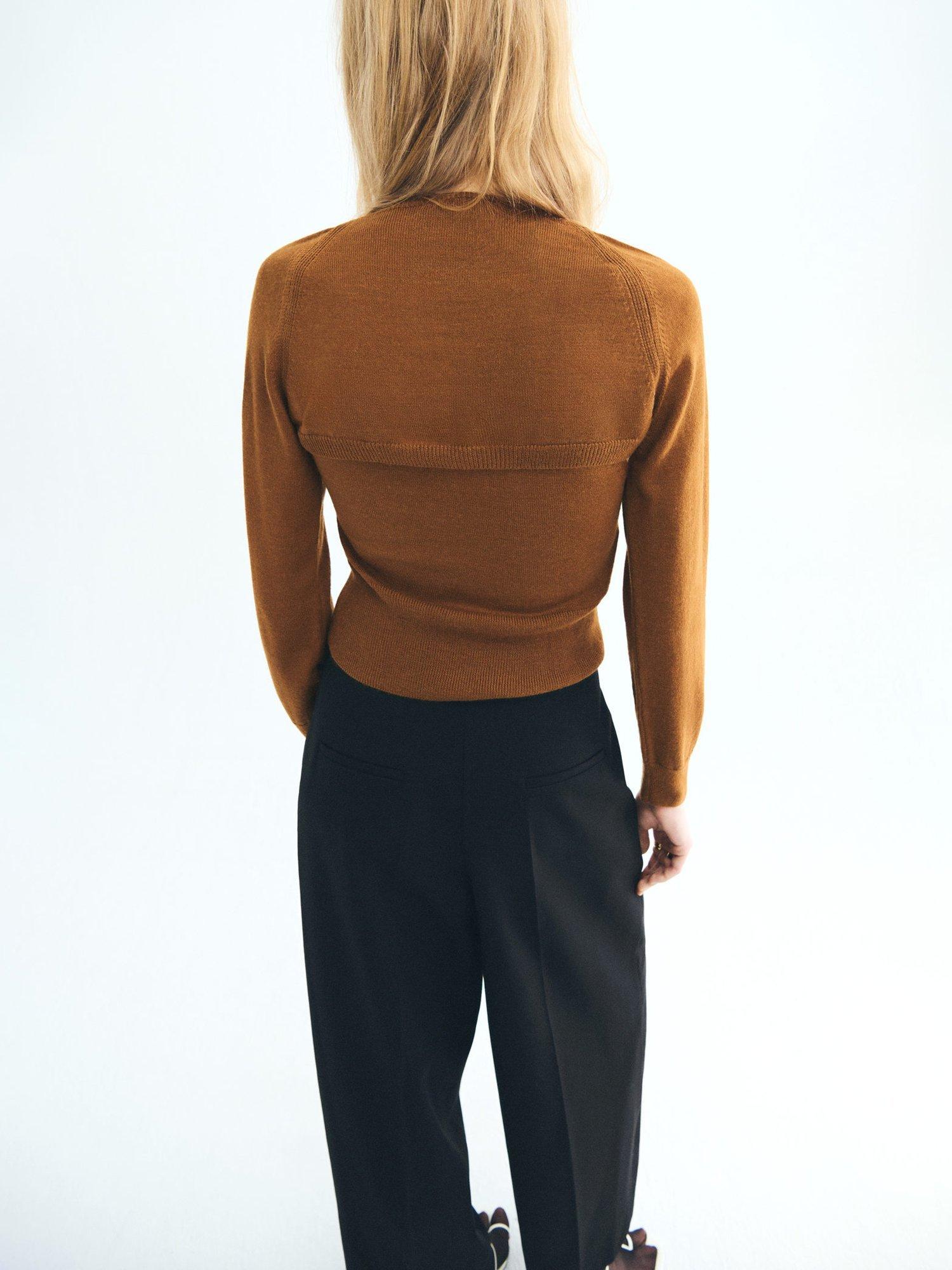 Product image 4 of 7, which shows Mango Fine Knit Slash Shoulder Jumper, Medium Brown, L