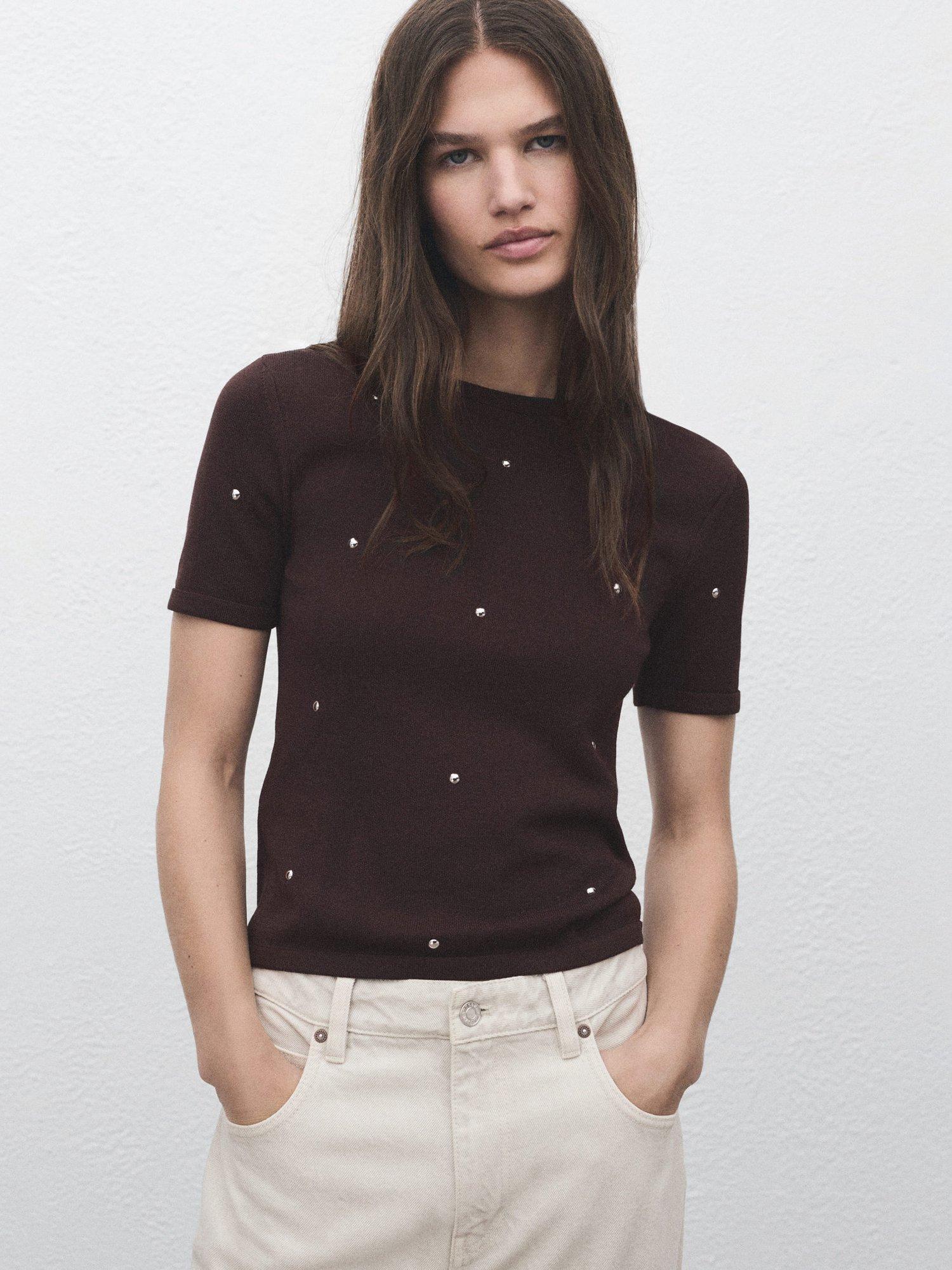 Product image 1 of 7, which shows Mango Gems Rhinestone Jumper, Brown, S