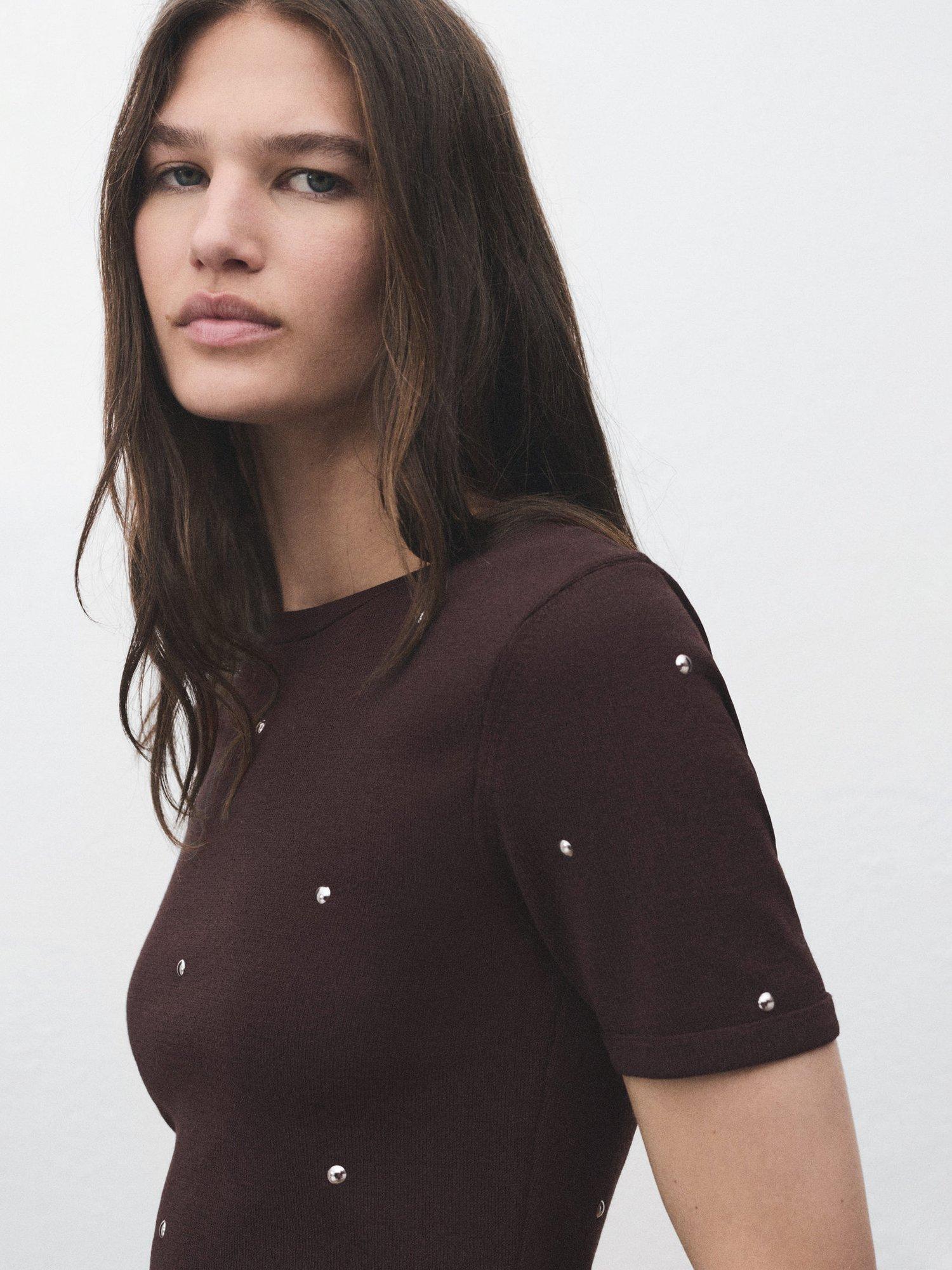 Product image 6 of 7, which shows Mango Gems Rhinestone Jumper, Brown, S