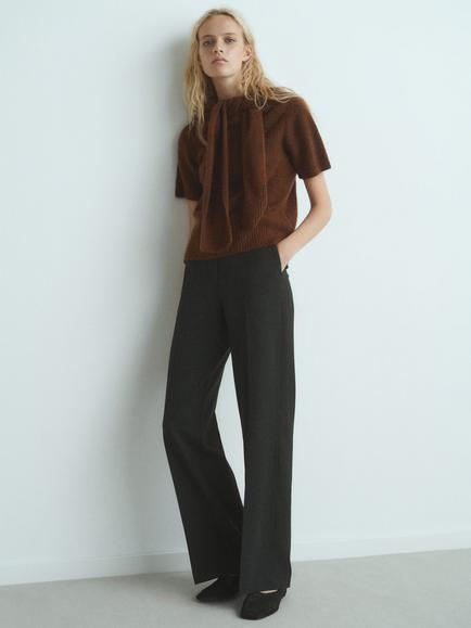 Mango Leire Scarf Detail Jumper, Brown - view 2, Brown
