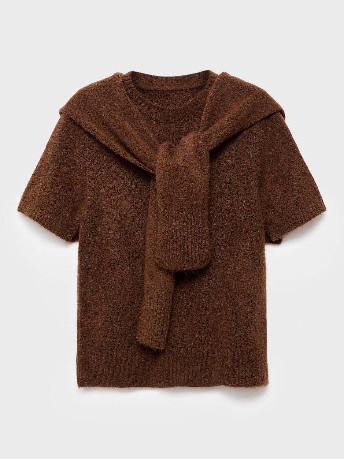 Product image 3 of 8, which shows Mango Leire Scarf Detail Jumper, Brown, XS