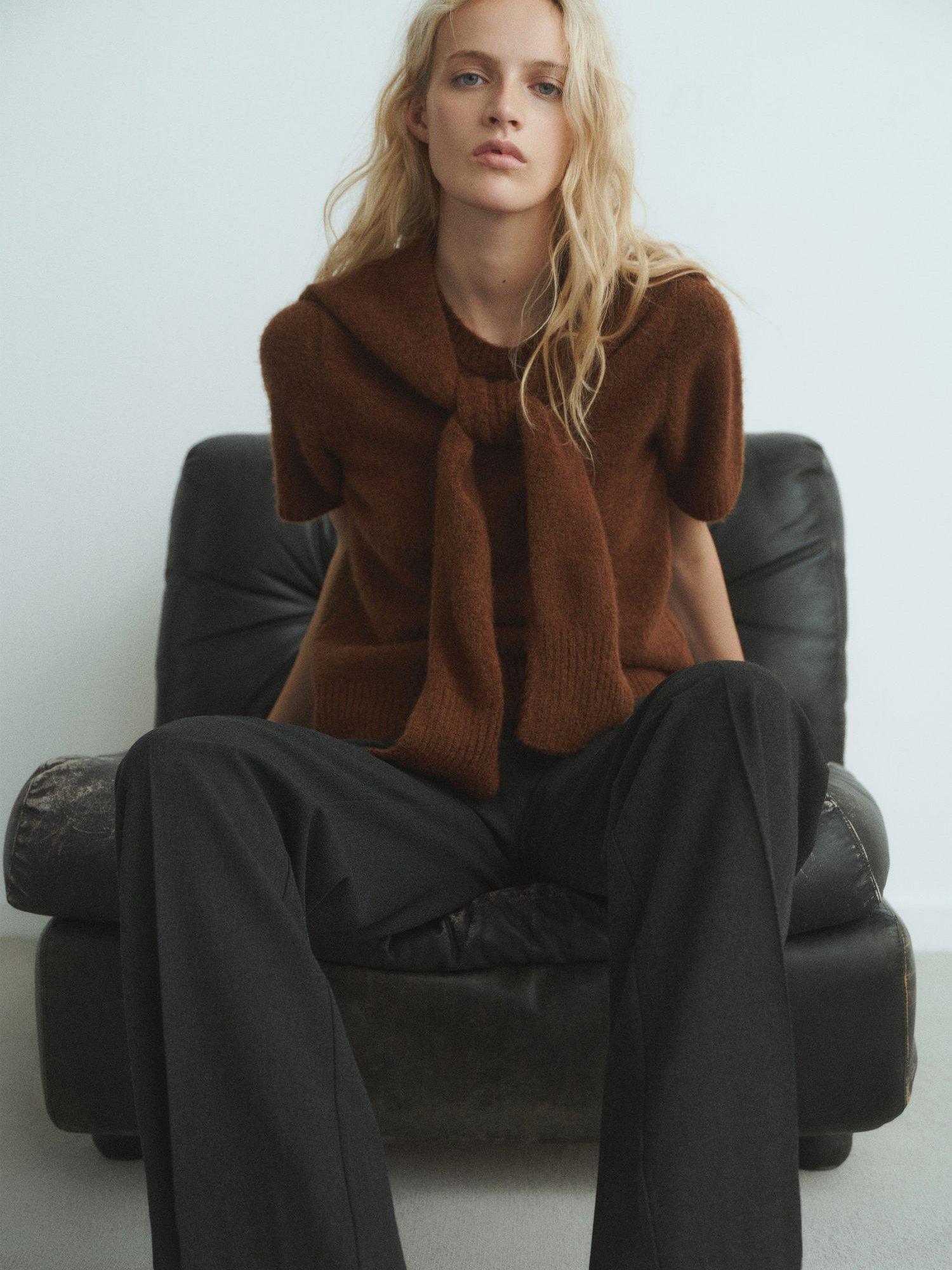 Product image 7 of 8, which shows Mango Leire Scarf Detail Jumper, Brown, XS