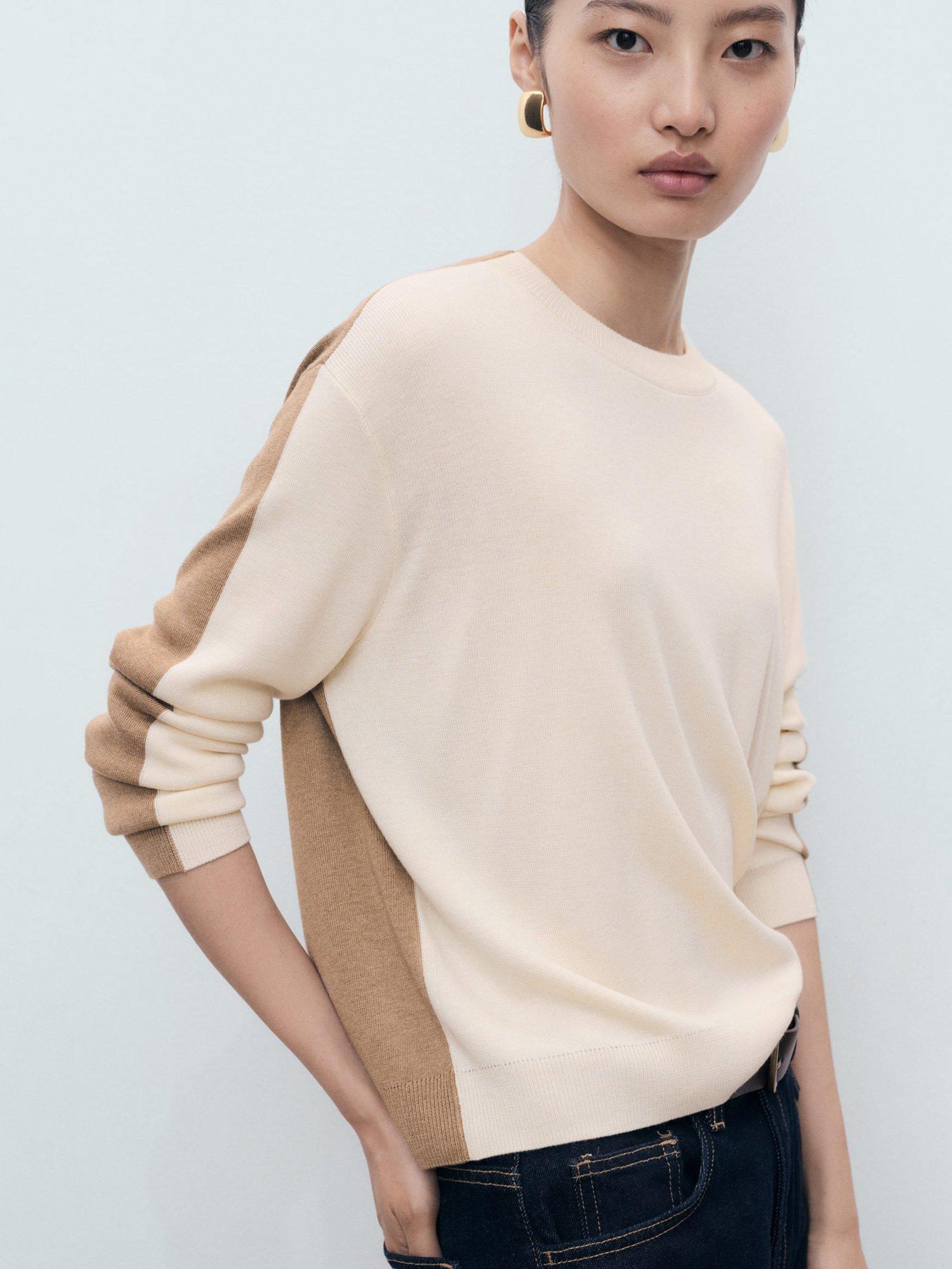 Mango Luccon Colour Contrast Jumper, Light Beige/Multi