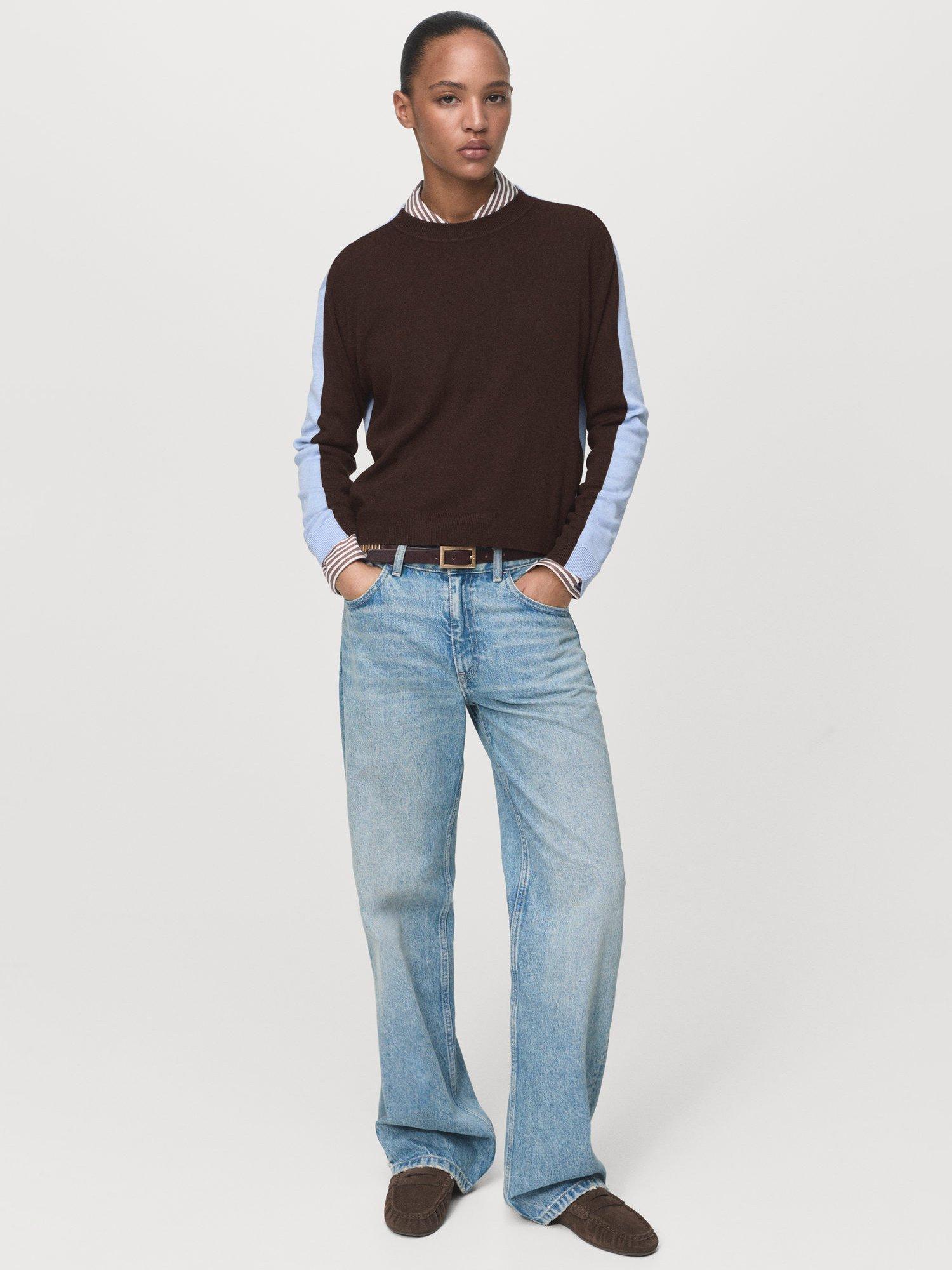 Product image 2 of 8, which shows Mango Luccon Colour Contrast Jumper, Brown/Multi, XS