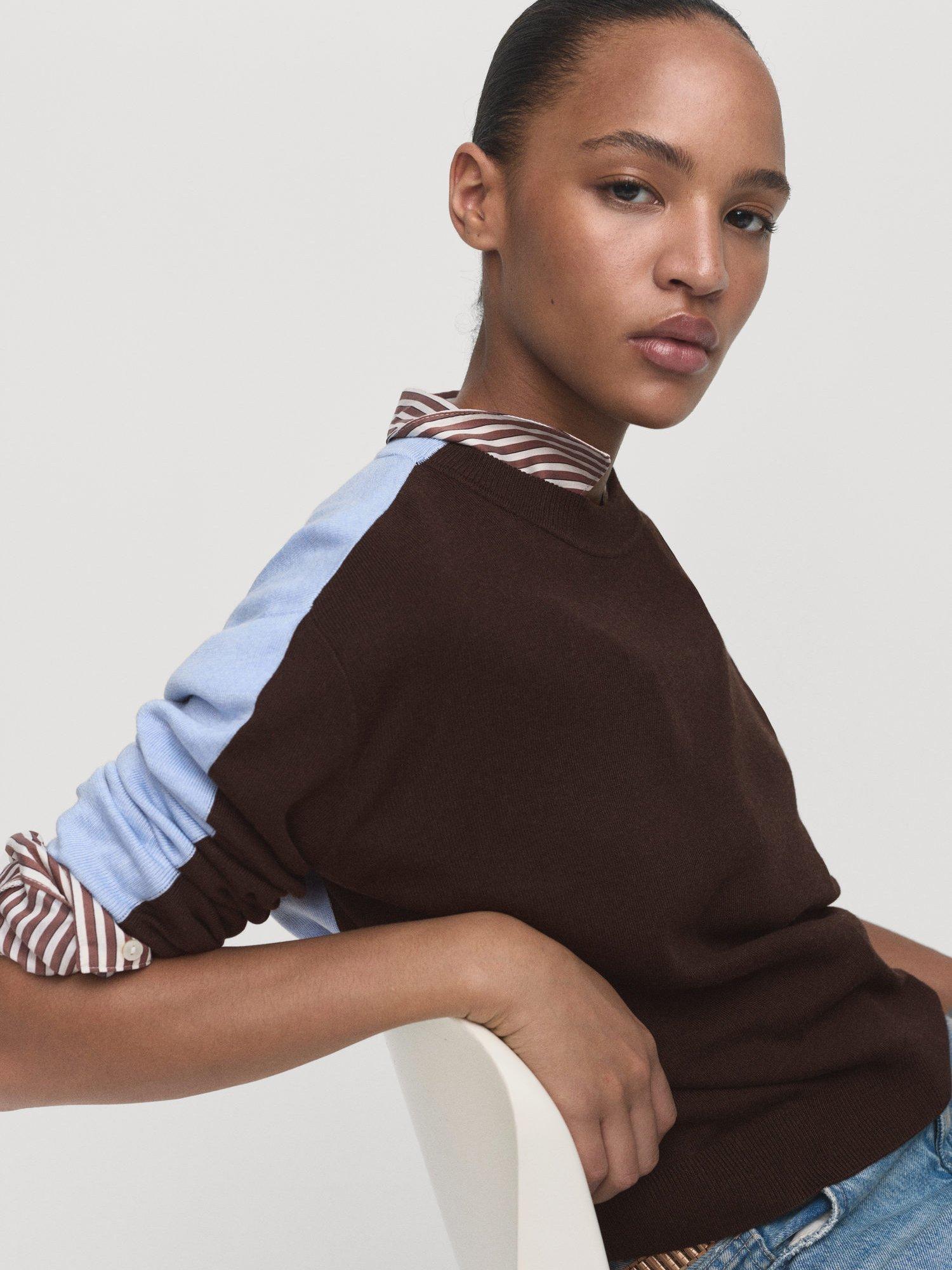 Product image 7 of 8, which shows Mango Luccon Colour Contrast Jumper, Brown/Multi, XS