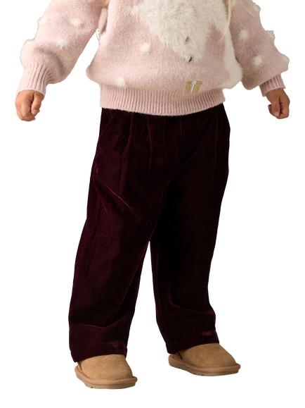 Angel & Rocket Baby Velvet Wide Leg Trousers, Burgundy - view 2, Burgundy