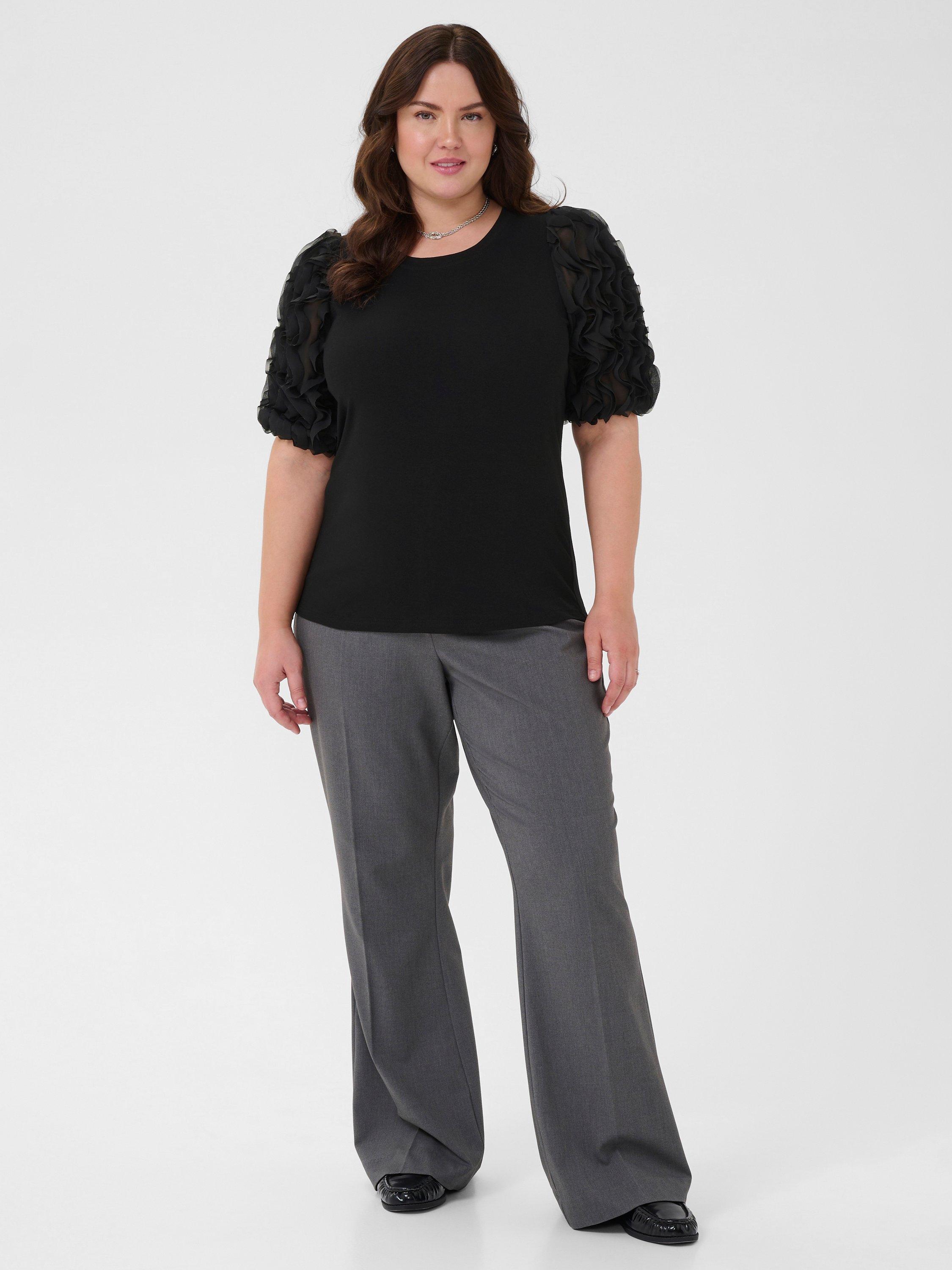 Product image 3 of 6, which shows KAFFE Curve Lucinda Frill T-Shirt, Black Deep, M