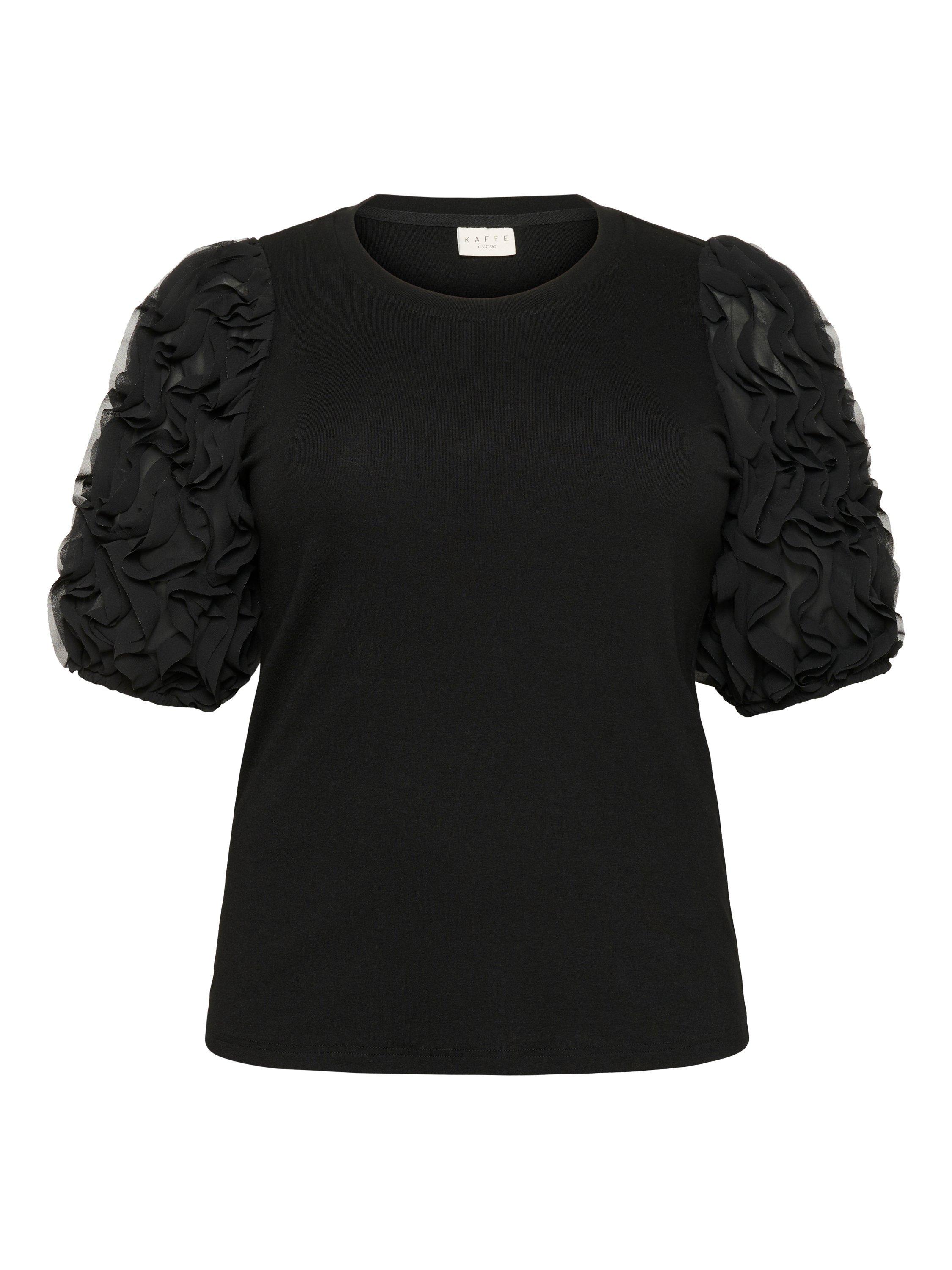 Product image 5 of 6, which shows KAFFE Curve Lucinda Frill T-Shirt, Black Deep, M