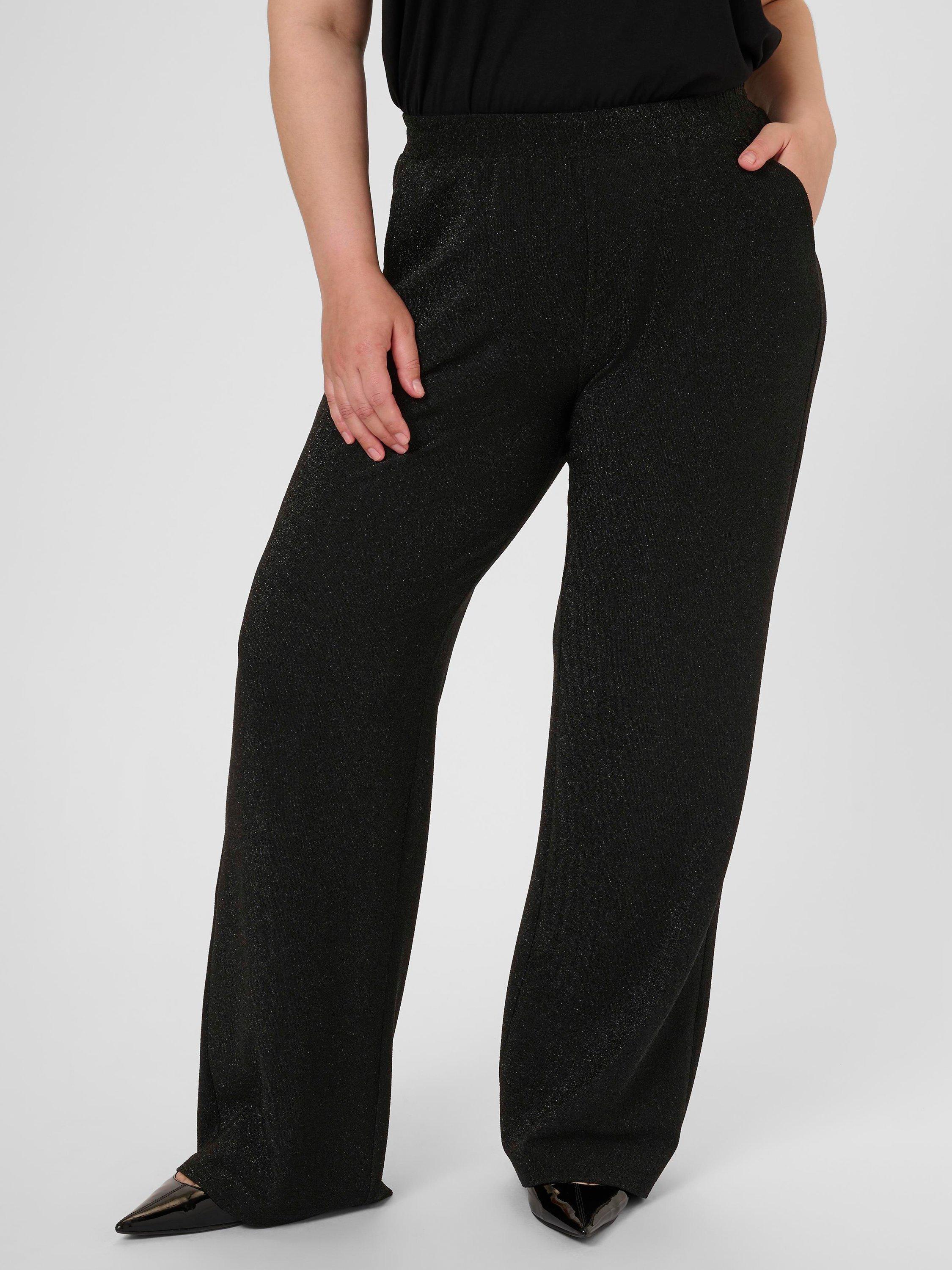 Product image 1 of 6, which shows KAFFE Curve Riana Glitter Trousers, Black/Multi, S