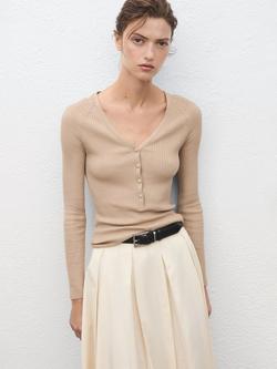 Mango Soju Ribbed Knit Top, Pastel Grey, Pastel Grey