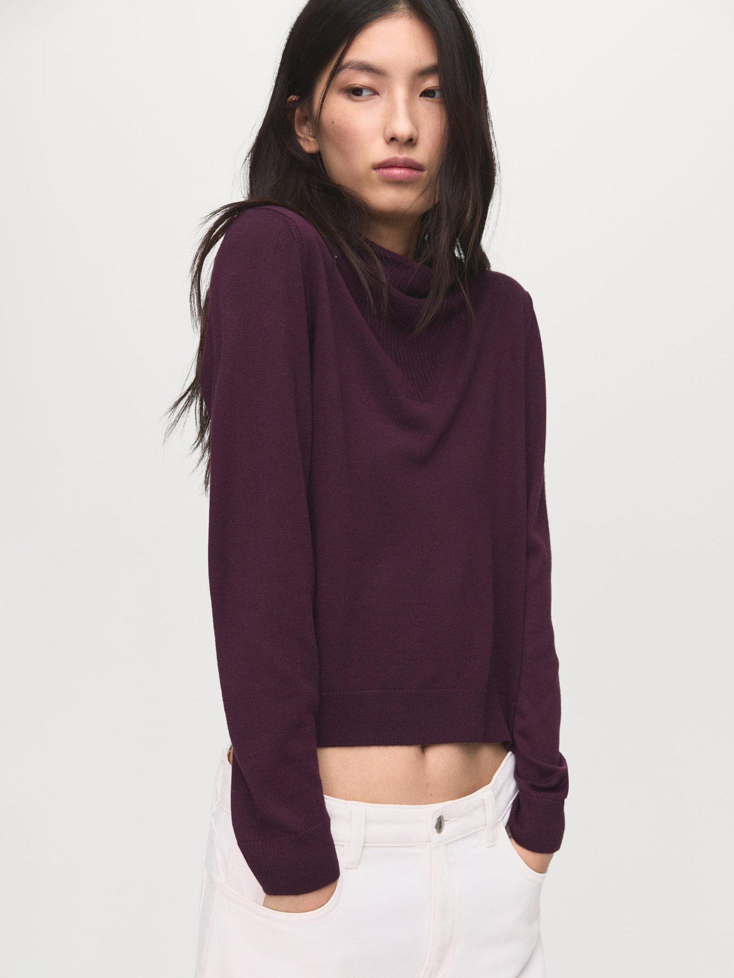 Product image 1 of 7, which shows Mango Triangle Neck Jumper, Dark Red, XS