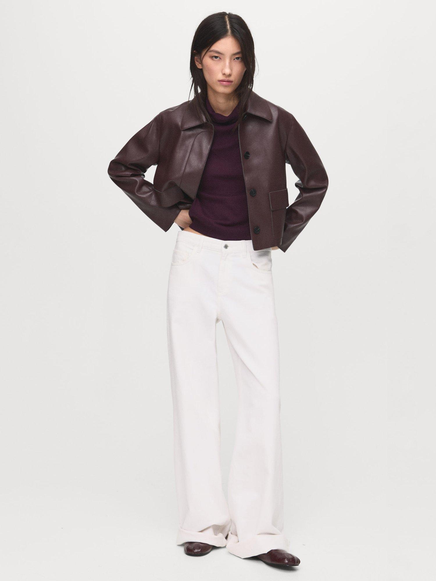 Product image 2 of 7, which shows Mango Triangle Neck Jumper, Dark Red, XS