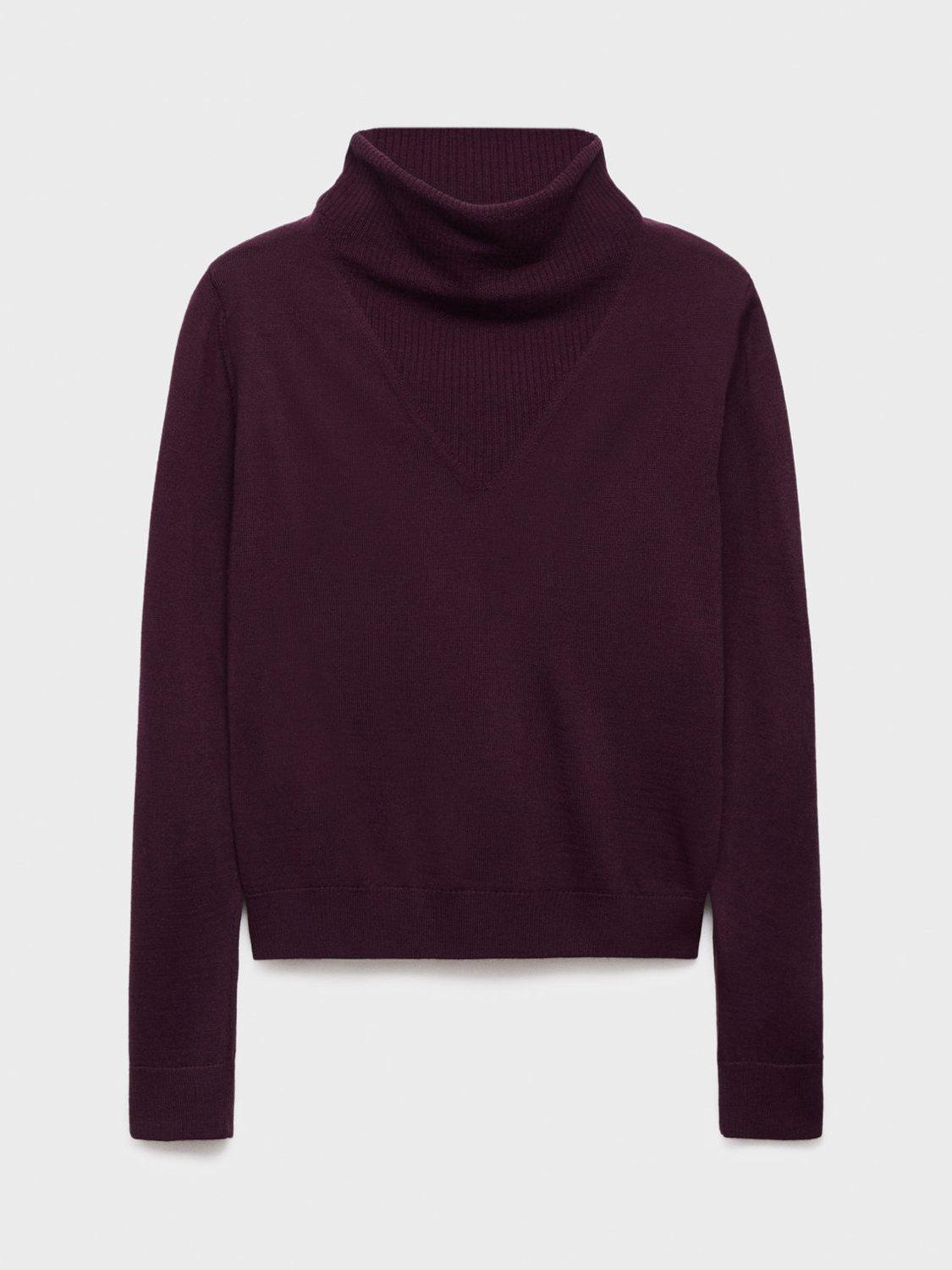 Product image 3 of 7, which shows Mango Triangle Neck Jumper, Dark Red, XS