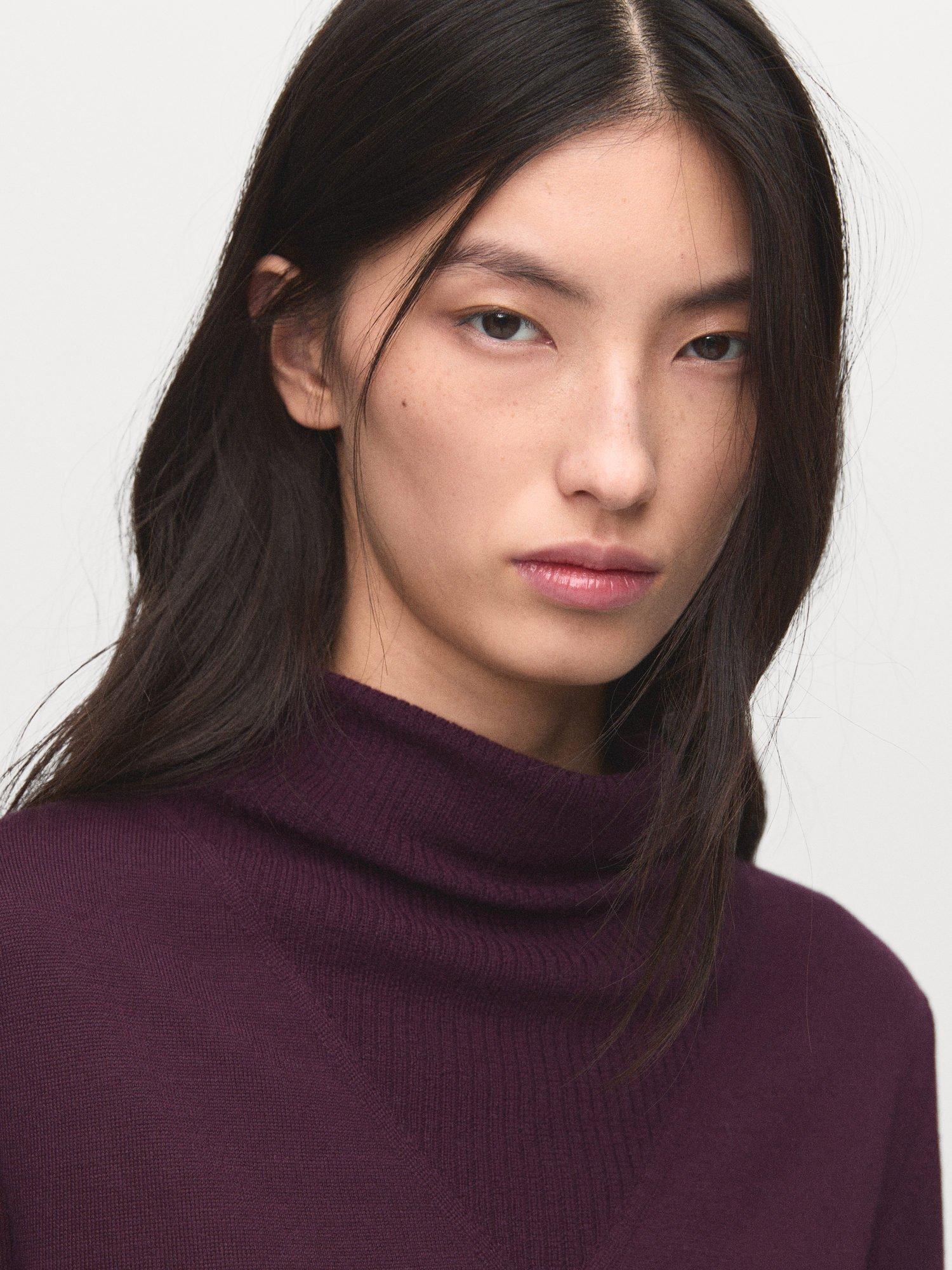 Product image 6 of 7, which shows Mango Triangle Neck Jumper, Dark Red, XS