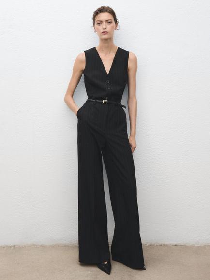 Mango Yoli Pinstripe Tailored Jumpsuit, Navy, Navy