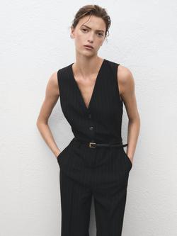 Mango Yoli Pinstripe Tailored Jumpsuit, Navy - view 2, Navy