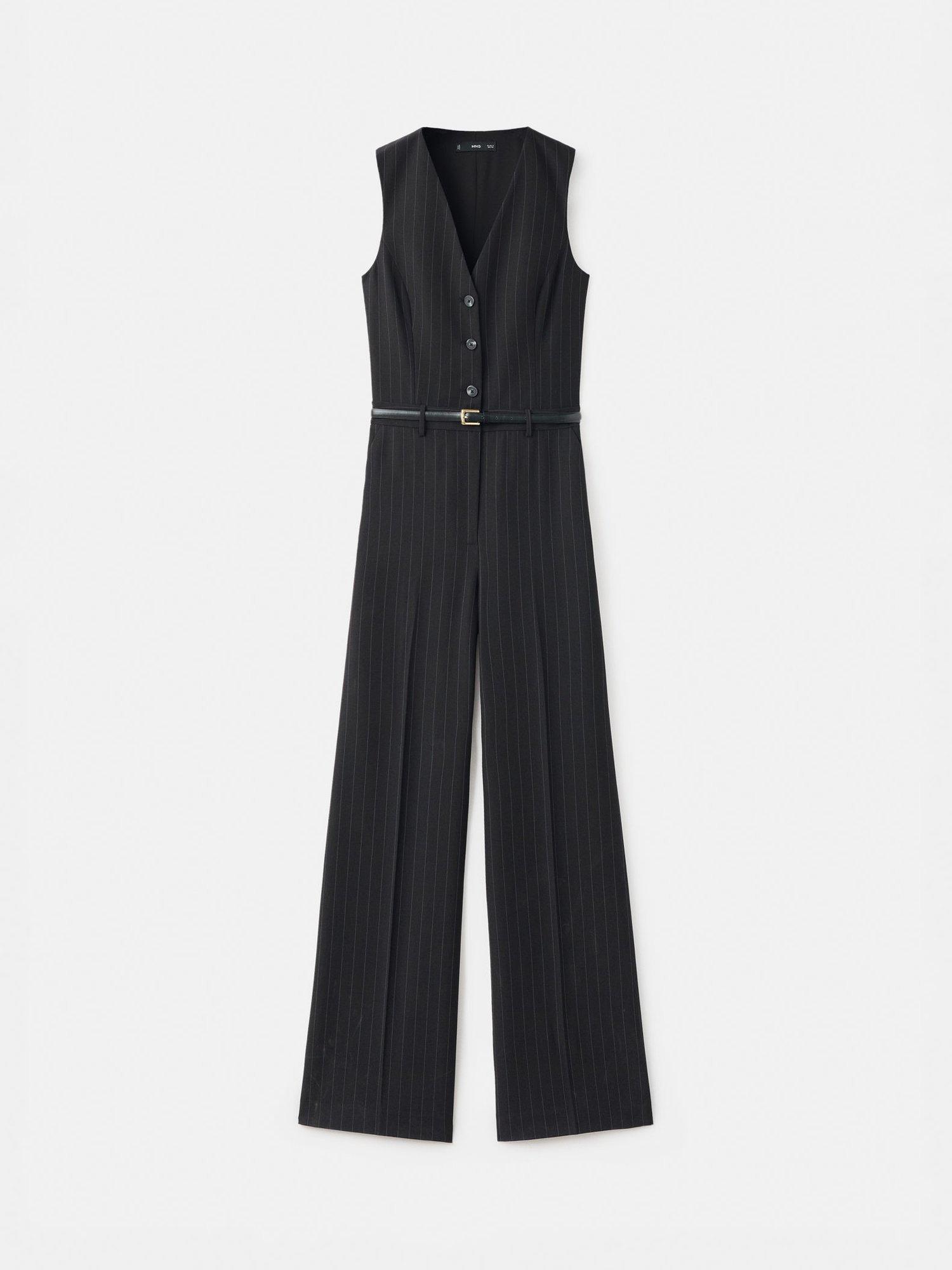 Product image 3 of 9, which shows Mango Yoli Pinstripe Tailored Jumpsuit, Navy, XXXL