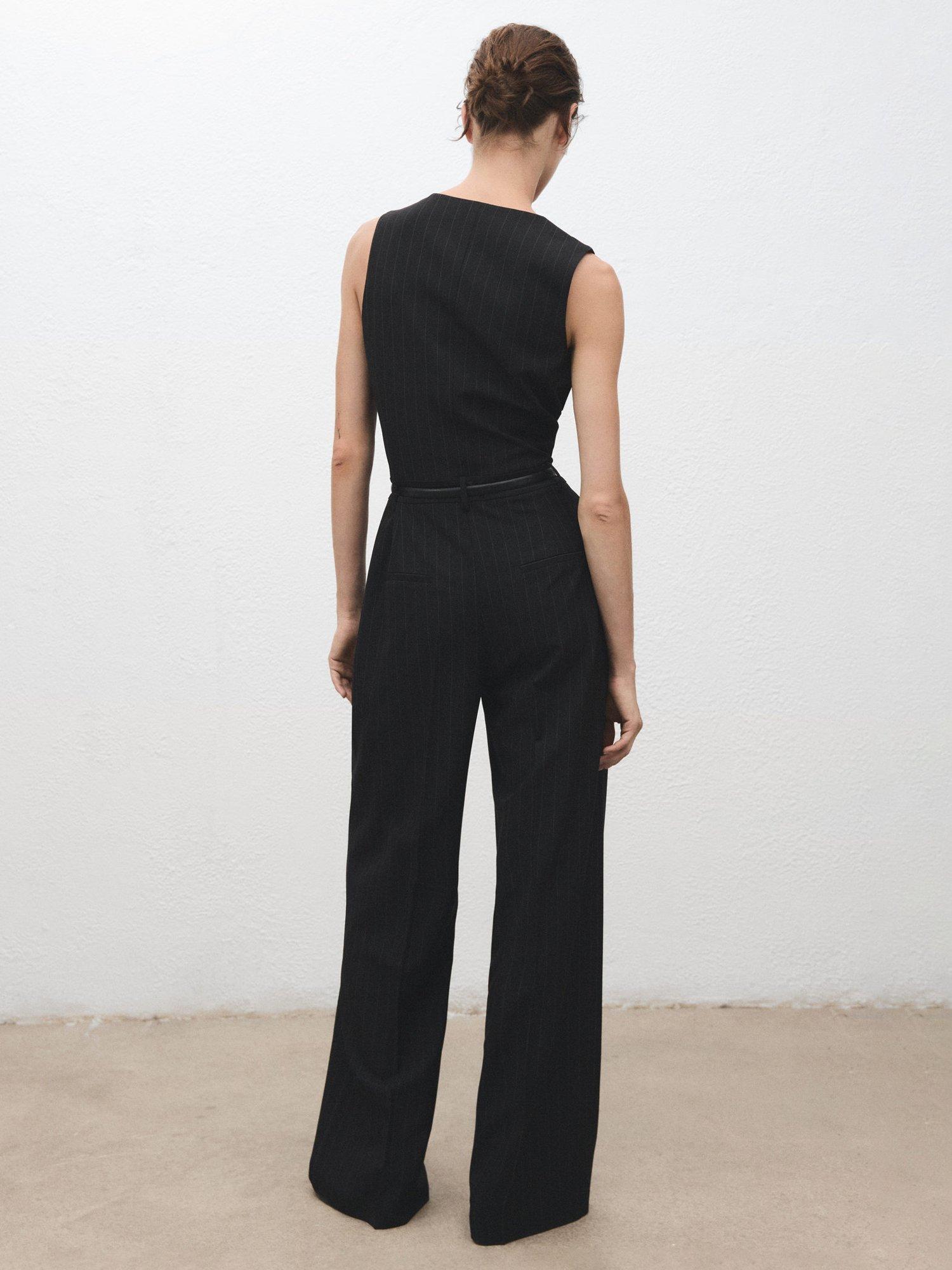 Product image 4 of 9, which shows Mango Yoli Pinstripe Tailored Jumpsuit, Navy, XXXL