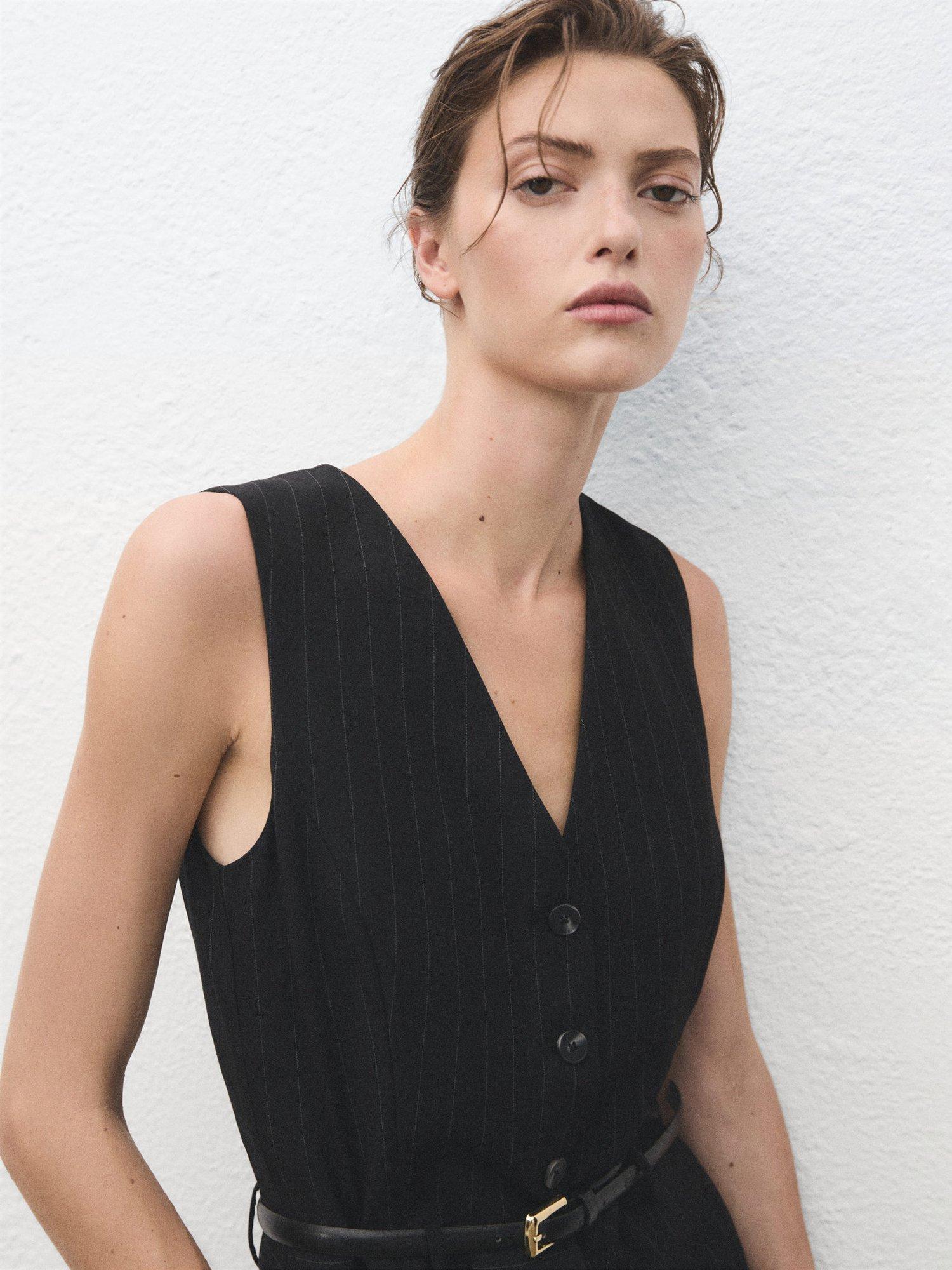 Product image 6 of 9, which shows Mango Yoli Pinstripe Tailored Jumpsuit, Navy, XXXL