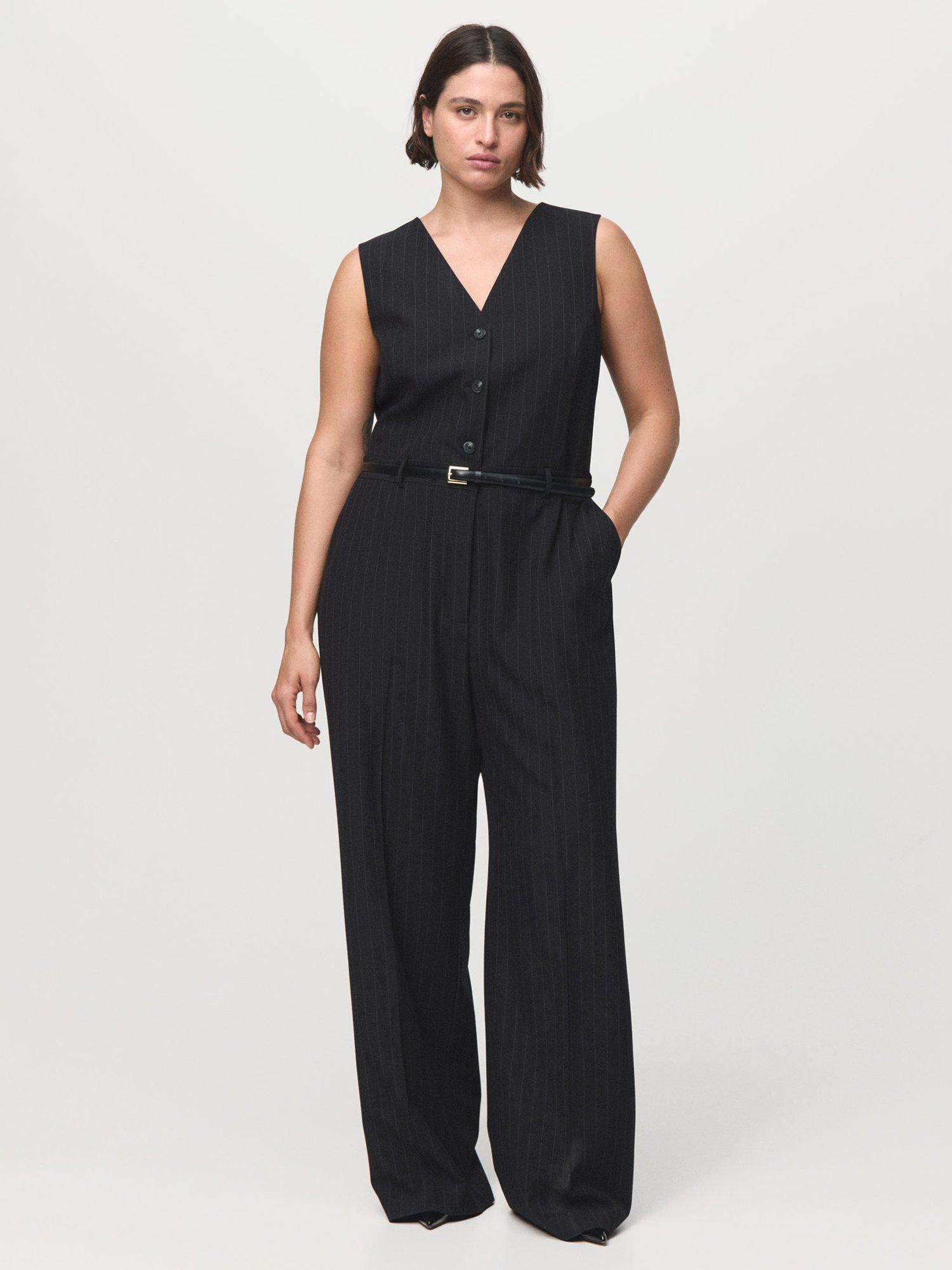 Product image 8 of 9, which shows Mango Yoli Pinstripe Tailored Jumpsuit, Navy, XXXL