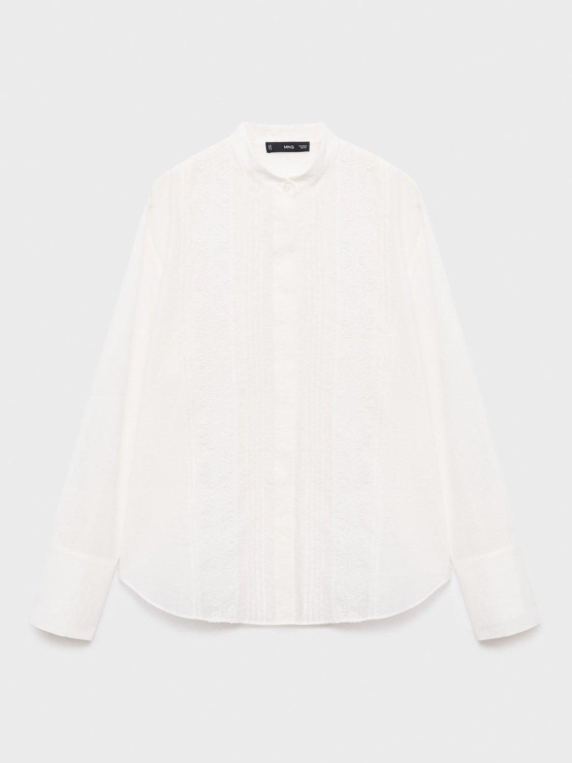 Product image 3 of 7, which shows Mango Cindy Lace Trim Shirt, Light Beige, 10