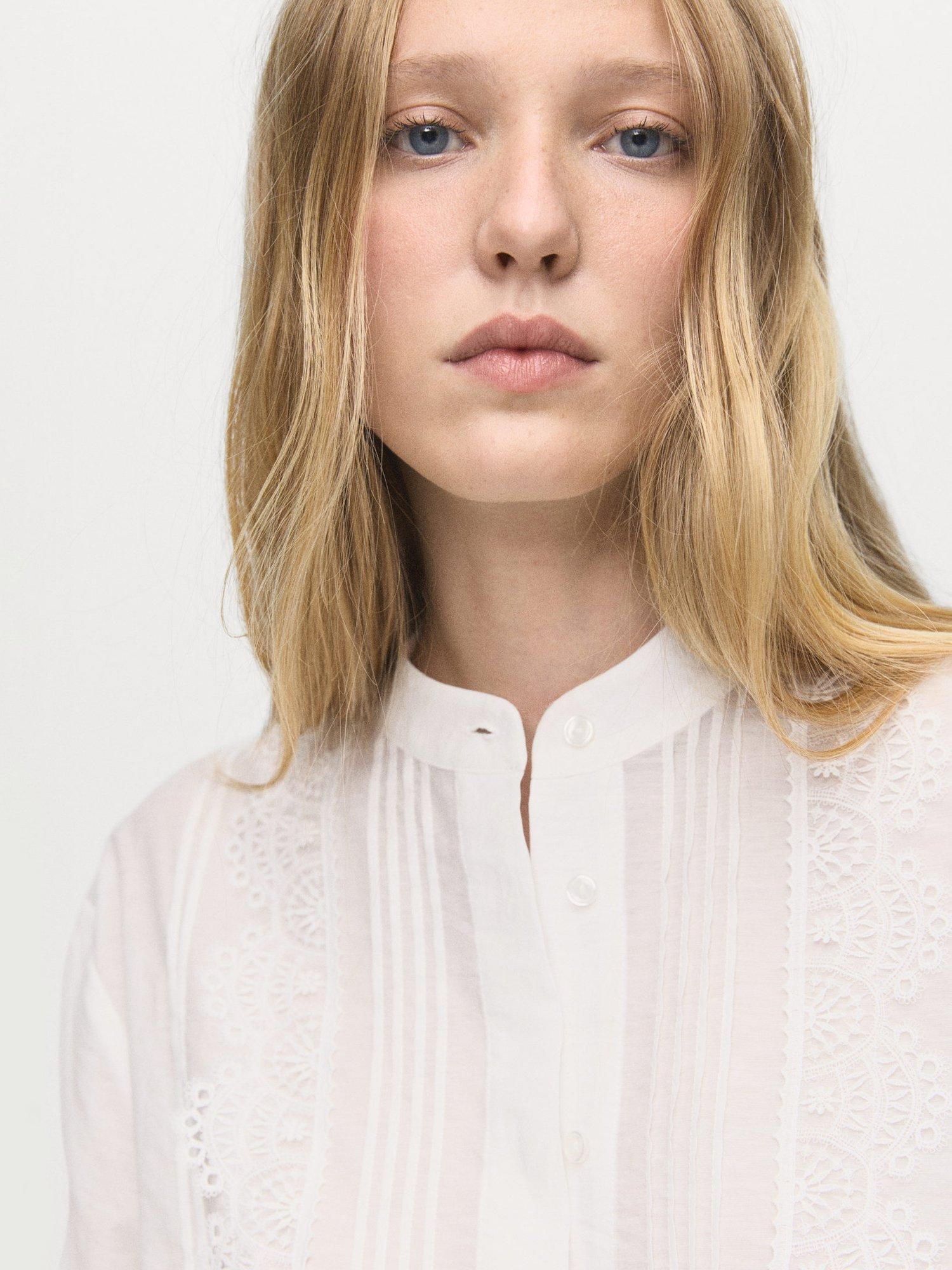 Product image 6 of 7, which shows Mango Cindy Lace Trim Shirt, Light Beige, 10