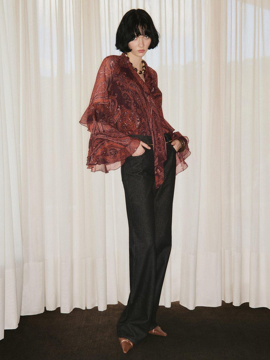 Product image 1 of 7, which shows Mango Jewell Paisley Top, Rust, 10
