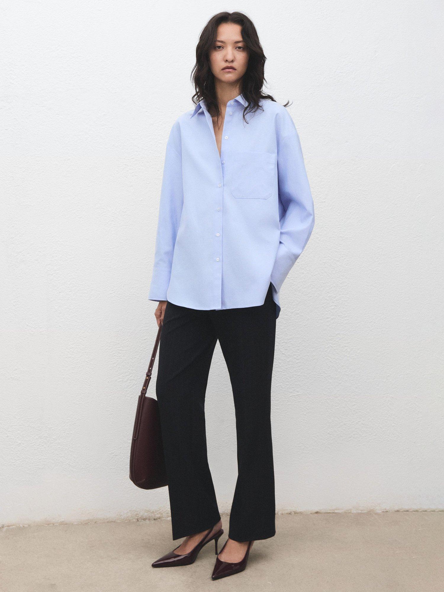 Product image 2 of 7, which shows Mango Juany Pocket Oversized Shirt, Pastel Blue, 12