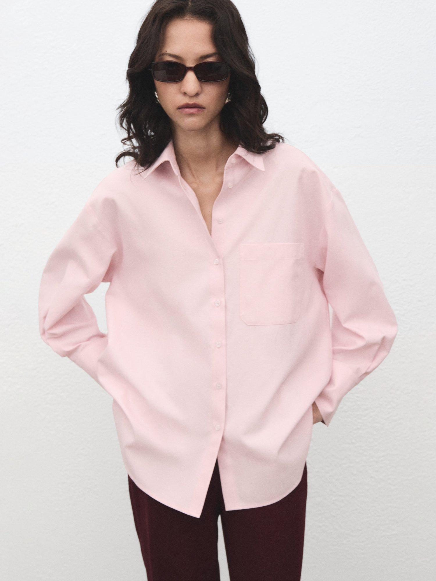 Mango Juany Oversized Shirt, Pastel Pink