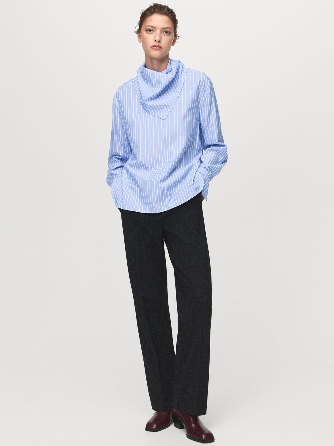 Product image 2 of 7, which shows Mango Kike Stripe Cowl Handkerchief Top, Pastel Blue, 10