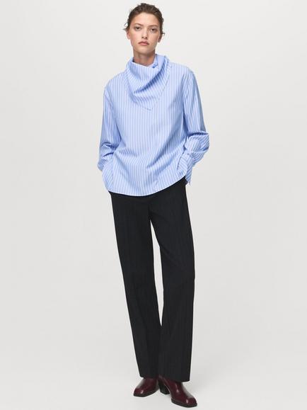 Mango Kike Stripe Cowl Handkerchief Top, Pastel Blue - view 2, Pastel Blue