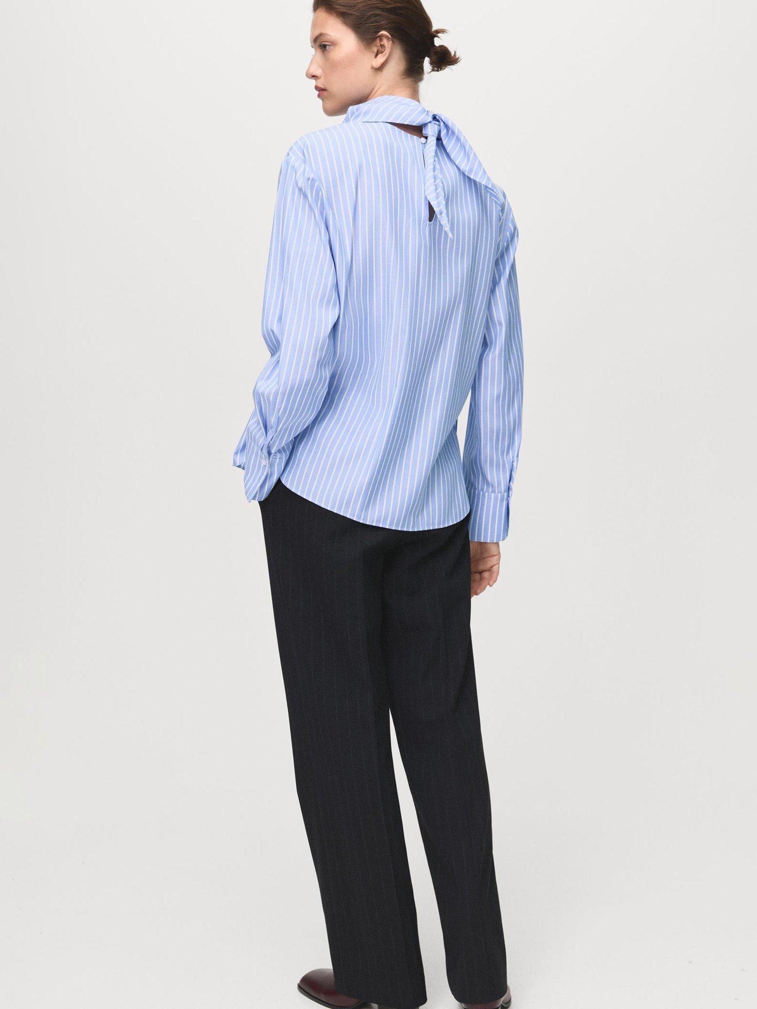 Product image 4 of 7, which shows Mango Kike Stripe Cowl Handkerchief Top, Pastel Blue, 10