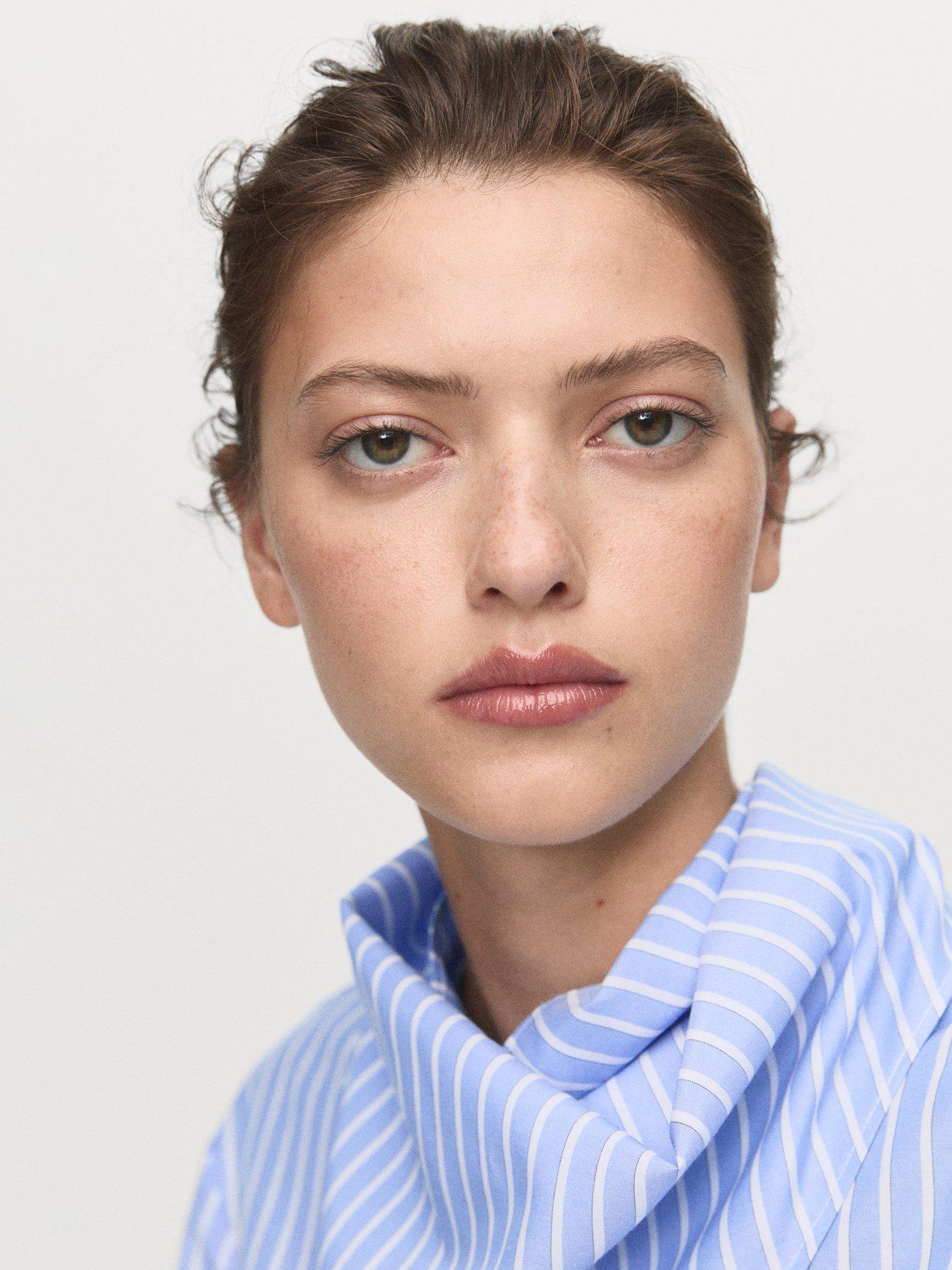 Product image 6 of 7, which shows Mango Kike Stripe Cowl Handkerchief Top, Pastel Blue, 10
