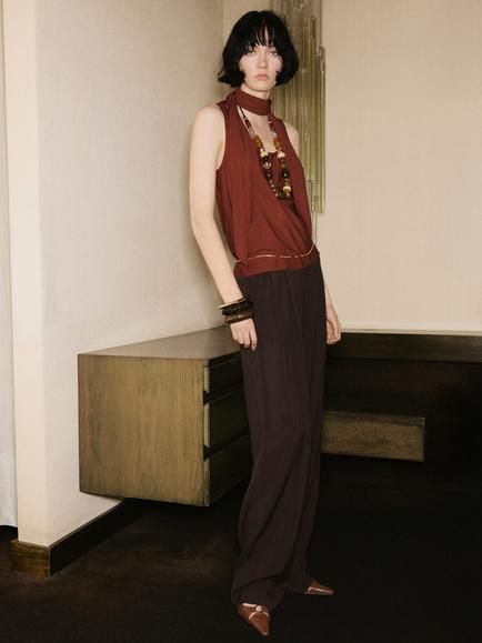 Mango Lemon Scarf Neck Top, Copper - view 2, Copper