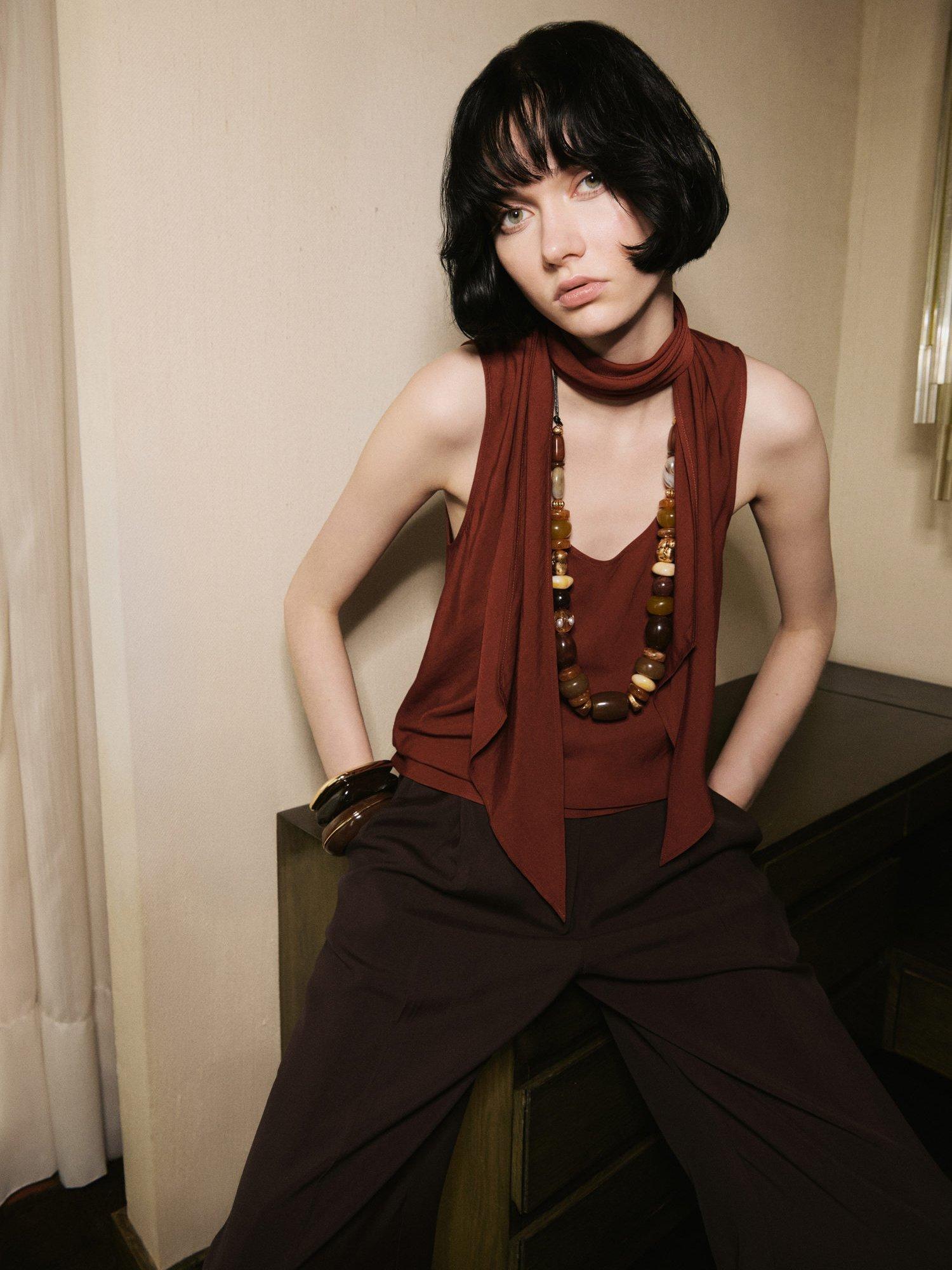 Product image 6 of 7, which shows Mango Lemon Scarf Neck Top, Copper, 10